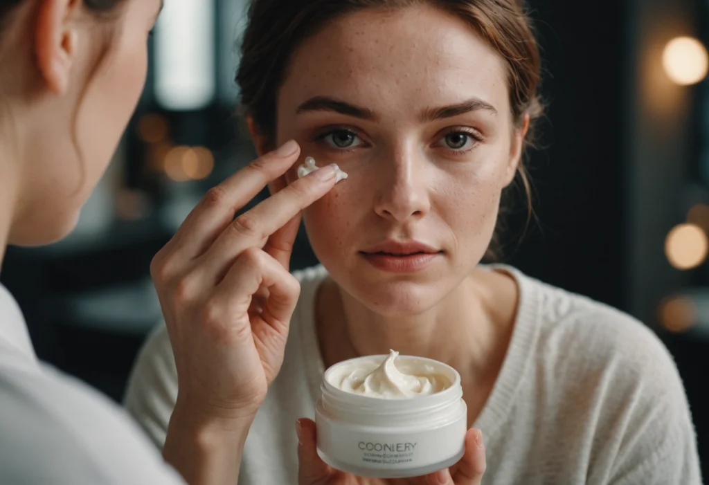 Женщина наносит крем