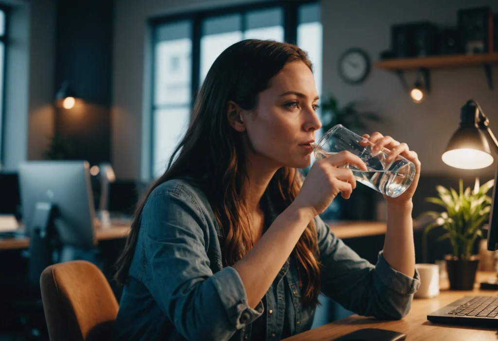Женщина пьет воду