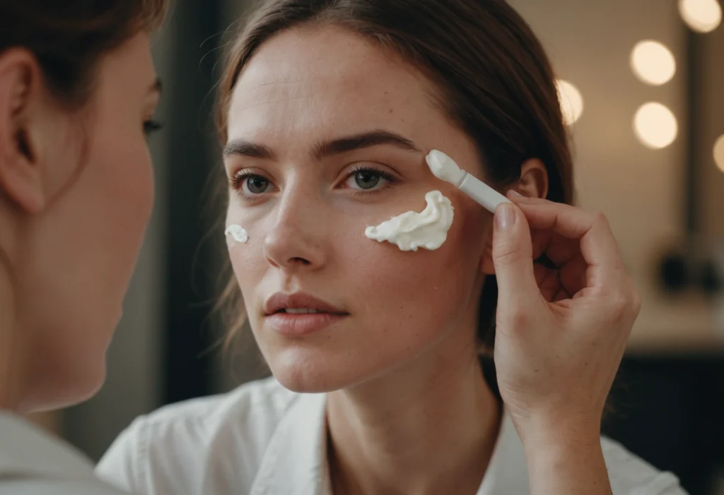 Женщина наносит крем